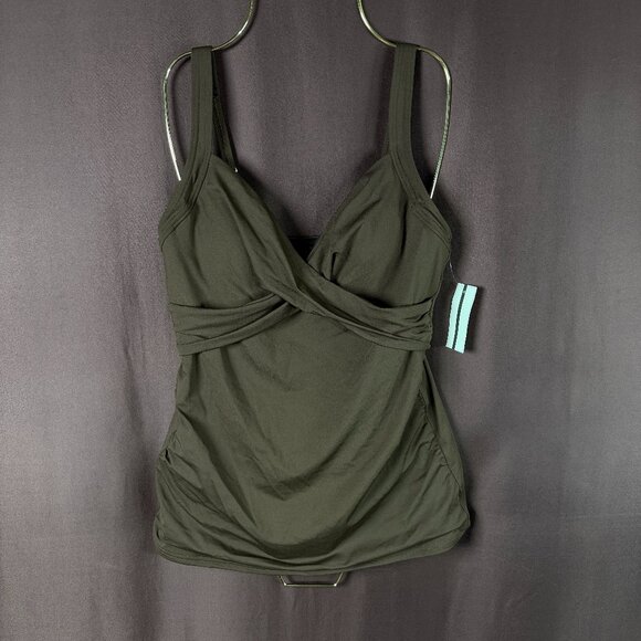 Lands' End Women's 4, 2-10 LONG Rich Coffee V-Neck Wrap Underwire Tankini Swimsu - Picture 1 of 9